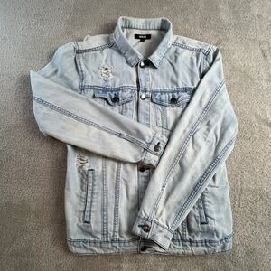 Jackson Distressed Denim Jacket Men's Medium Light Wash Blue‎ Trucker Jean